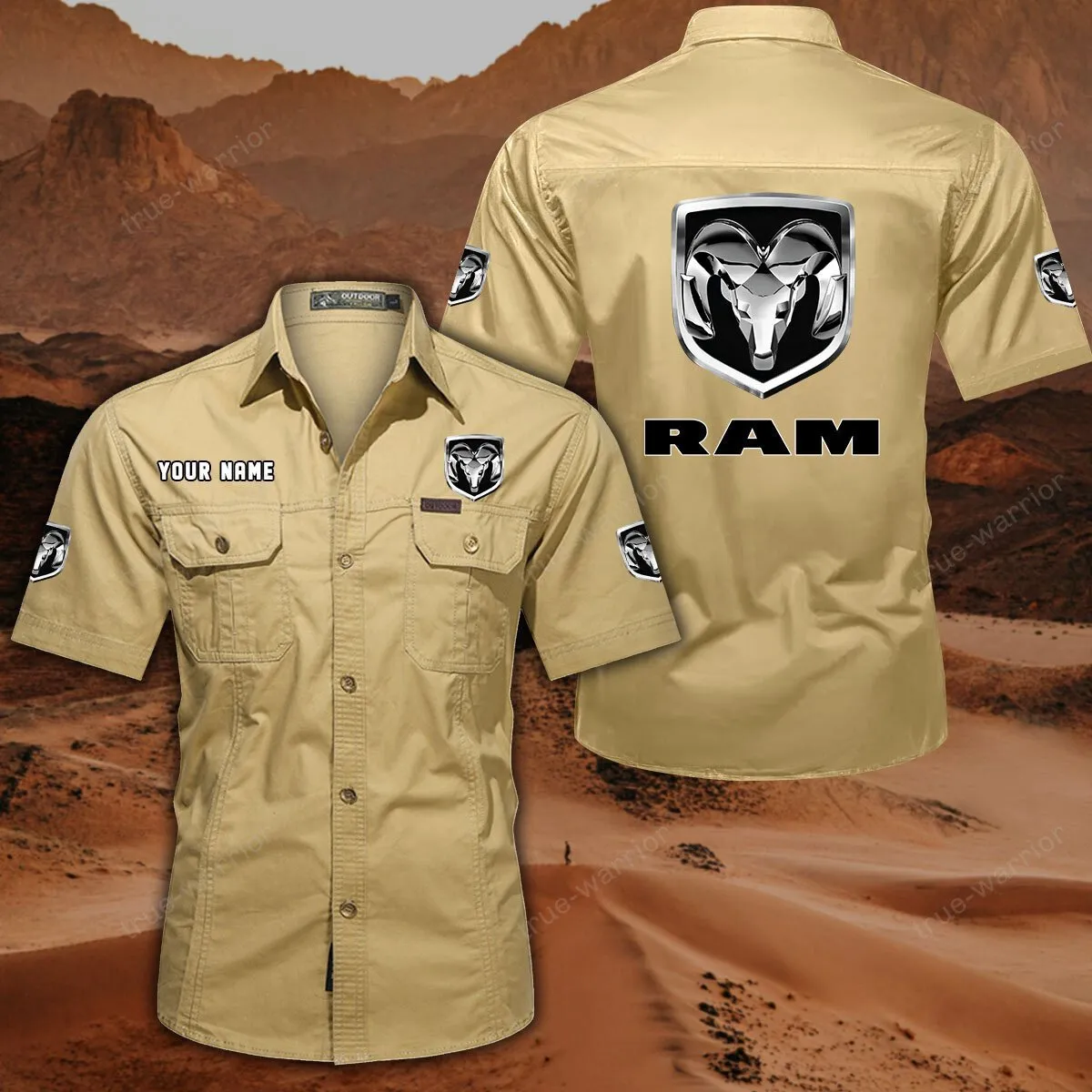 Ram Truck Hemd mit kurzen Ärmeln, All-Over-Print Kurzarmhemd CAR444052625945 - Khaki