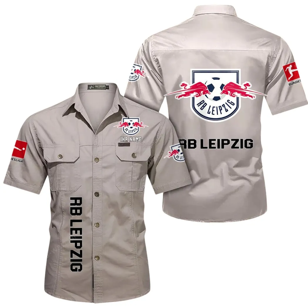 RB Leipzig Hemd mit kurzen Ärmeln, All-Over-Print Kurzarmhemd BDE11052625259 - Beige