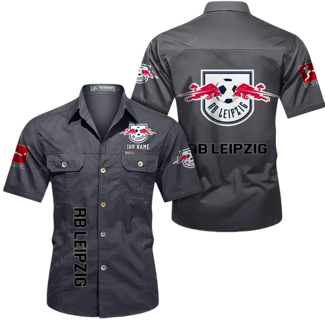 RB Leipzig Hemd mit kurzen Ärmeln, All-Over-Print Kurzarmhemd BDE11052625259 - Grau
