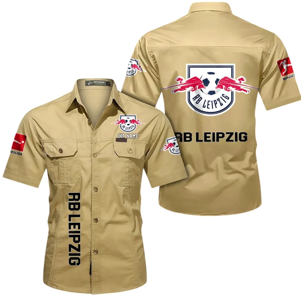 RB Leipzig Hemd mit kurzen Ärmeln, All-Over-Print Kurzarmhemd BDE11052625259 - Khaki