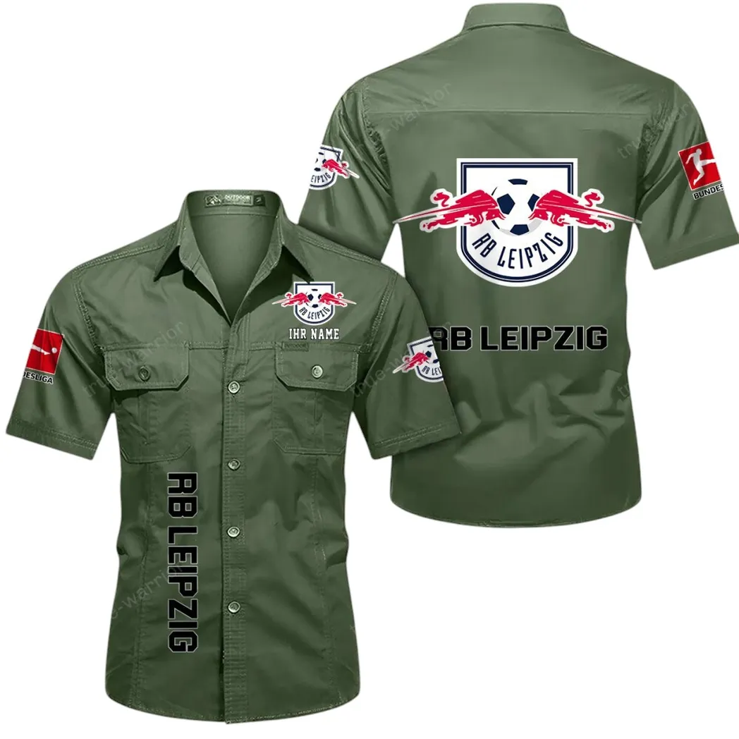 RB Leipzig Hemd mit kurzen Ärmeln, All-Over-Print Kurzarmhemd BDE11052625259 - Olivgrün