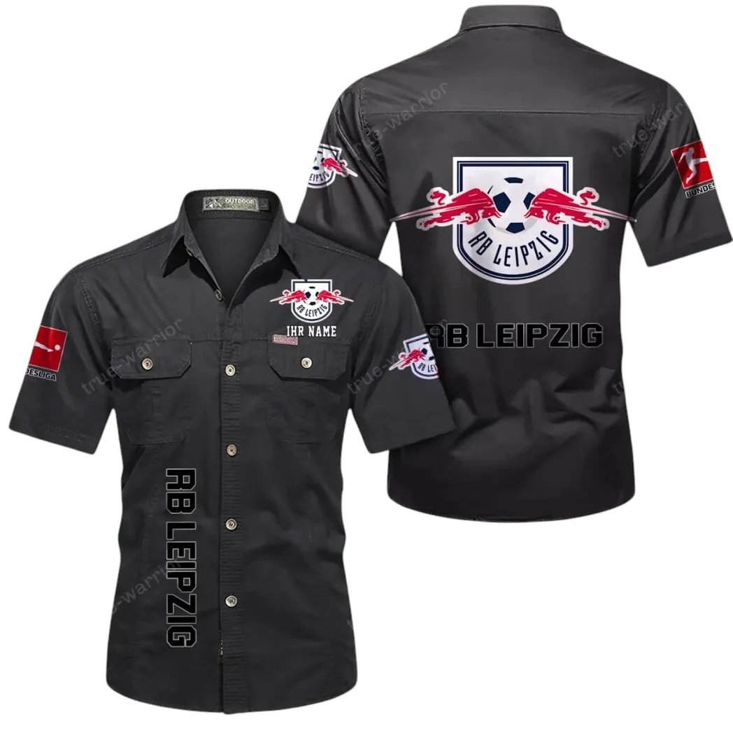 RB Leipzig Hemd mit kurzen Ärmeln, All-Over-Print Kurzarmhemd BDE11052625259 - Schwarz