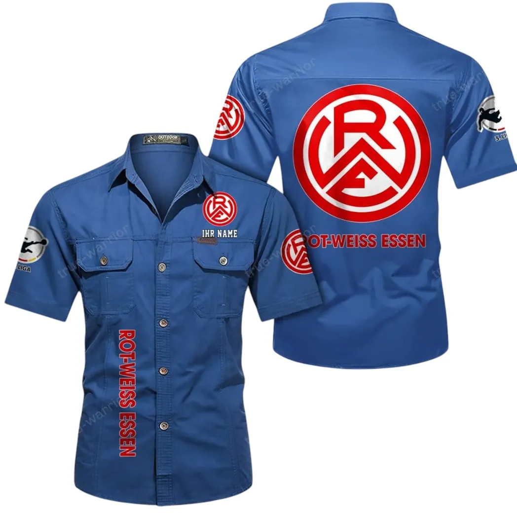 Rot-Weiss Essen Hemd mit kurzen Ärmeln, All-Over-Print Kurzarmhemd BDE11052625274 - Cowboyblau