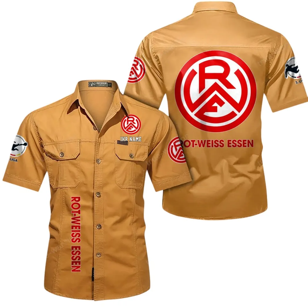 Rot-Weiss Essen Hemd mit kurzen Ärmeln, All-Over-Print Kurzarmhemd BDE11052625274 - Gelb-Orange