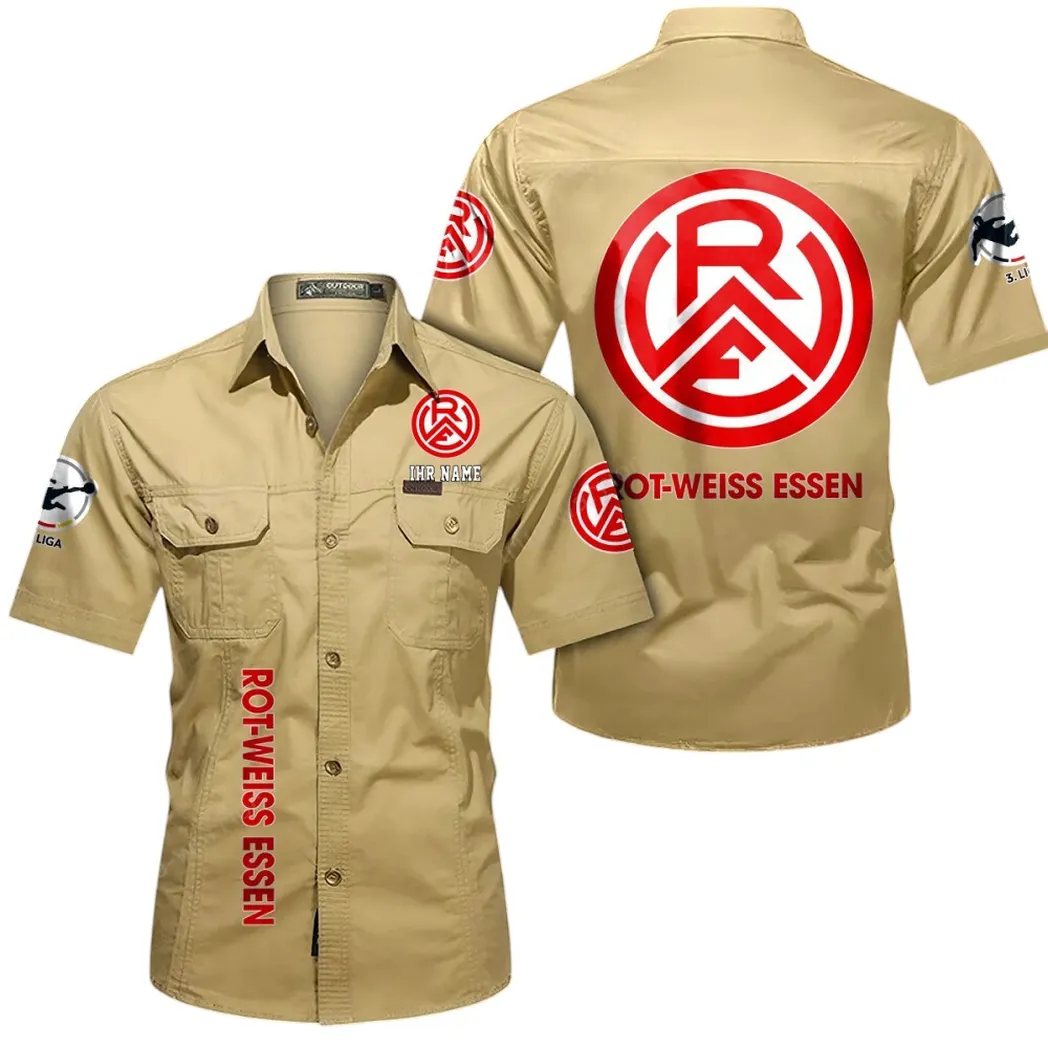 Rot-Weiss Essen Hemd mit kurzen Ärmeln, All-Over-Print Kurzarmhemd BDE11052625274 - Khaki