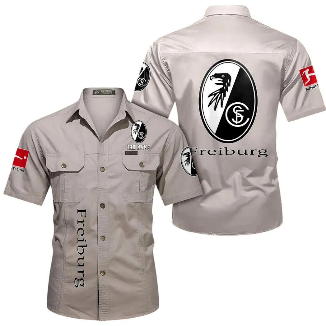 SC Freiburg Hemd mit kurzen Ärmeln, All-Over-Print Kurzarmhemd BDE11052625278 - Beige