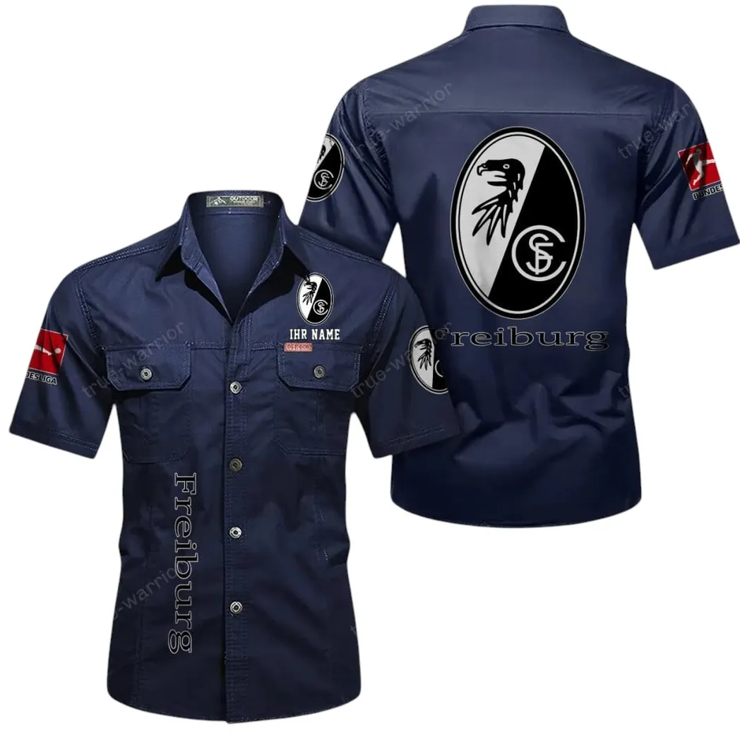SC Freiburg Hemd mit kurzen Ärmeln, All-Over-Print Kurzarmhemd BDE11052625278 - Dunkelblau