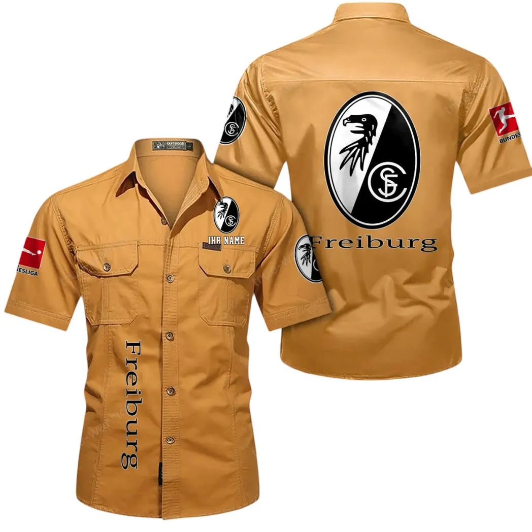 SC Freiburg Hemd mit kurzen Ärmeln, All-Over-Print Kurzarmhemd BDE11052625278 - Gelb-Orange