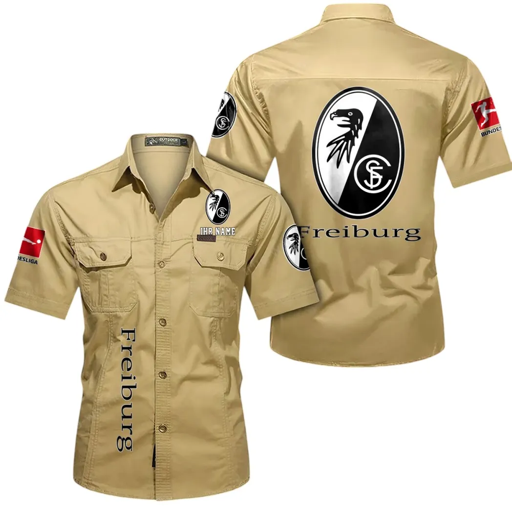 SC Freiburg Hemd mit kurzen Ärmeln, All-Over-Print Kurzarmhemd BDE11052625278 - Khaki