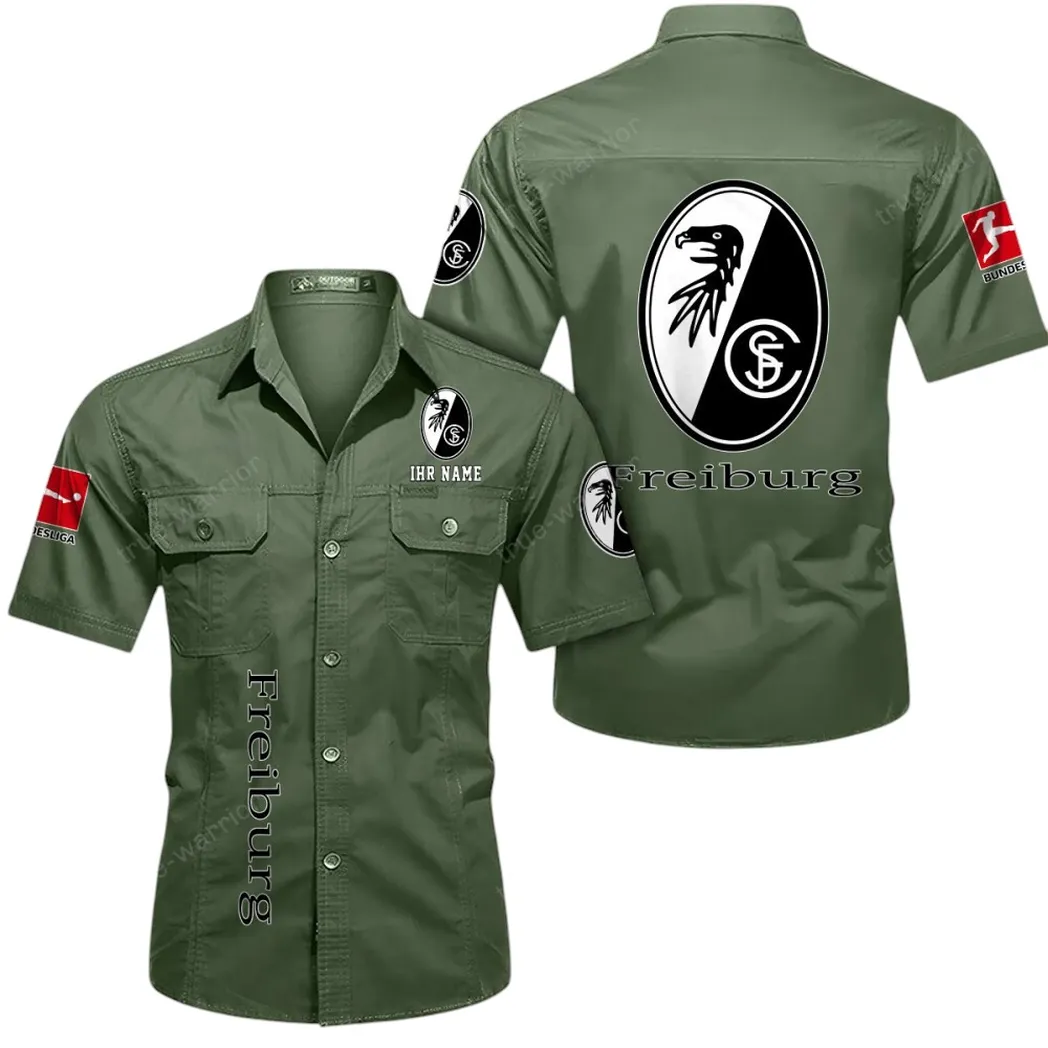 SC Freiburg Hemd mit kurzen Ärmeln, All-Over-Print Kurzarmhemd BDE11052625278 - Olivgrün