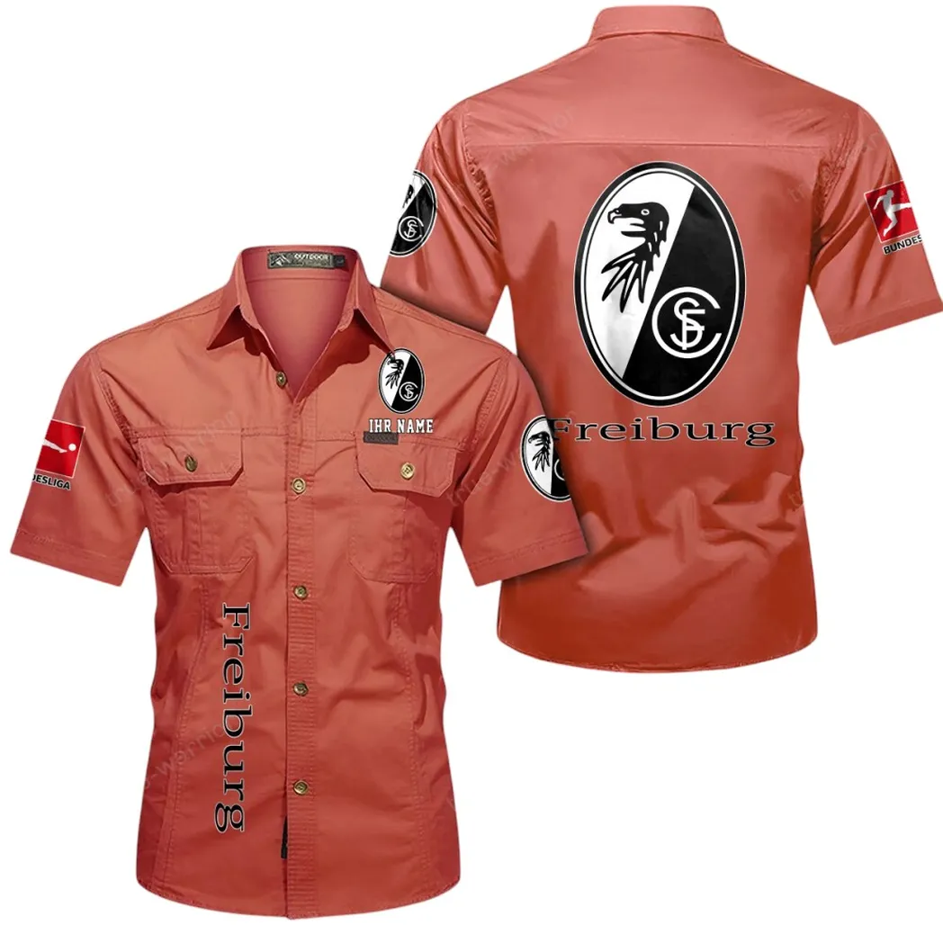 SC Freiburg Hemd mit kurzen Ärmeln, All-Over-Print Kurzarmhemd BDE11052625278 - Rot