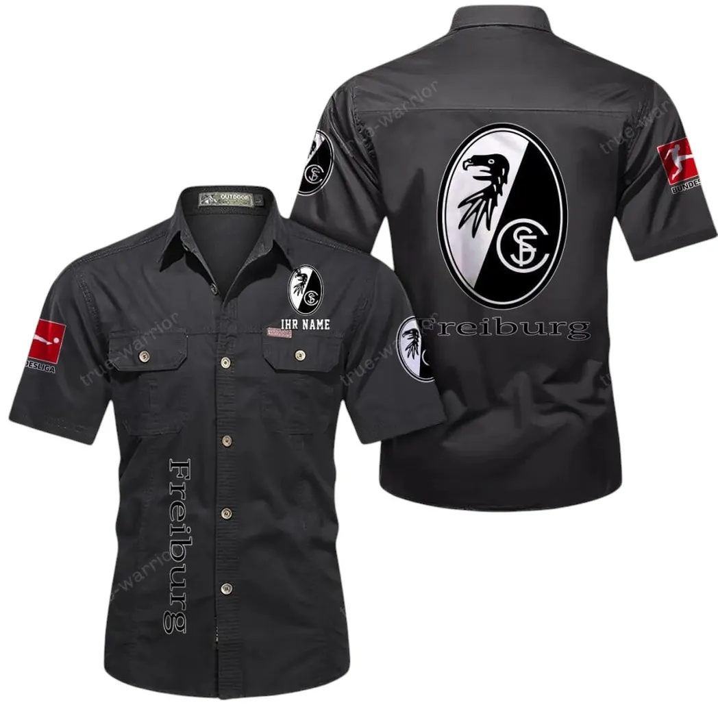 SC Freiburg Hemd mit kurzen Ärmeln, All-Over-Print Kurzarmhemd BDE11052625278 - Schwarz