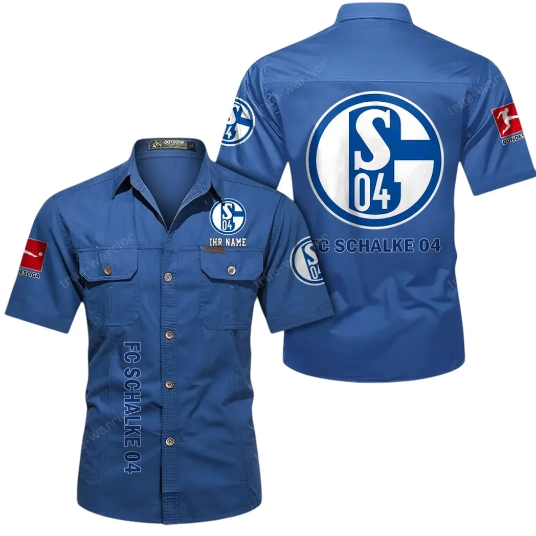 Schalke 04 Hemd mit kurzen Ärmeln, All-Over-Print Kurzarmhemd BDE11052625240 - Cowboyblau