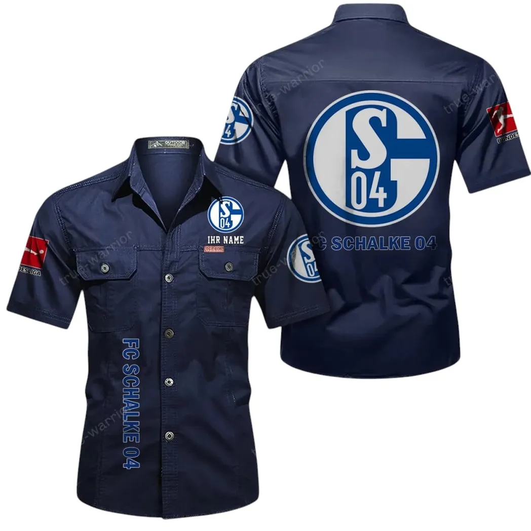 Schalke 04 Hemd mit kurzen Ärmeln, All-Over-Print Kurzarmhemd BDE11052625240 - Dunkelblau