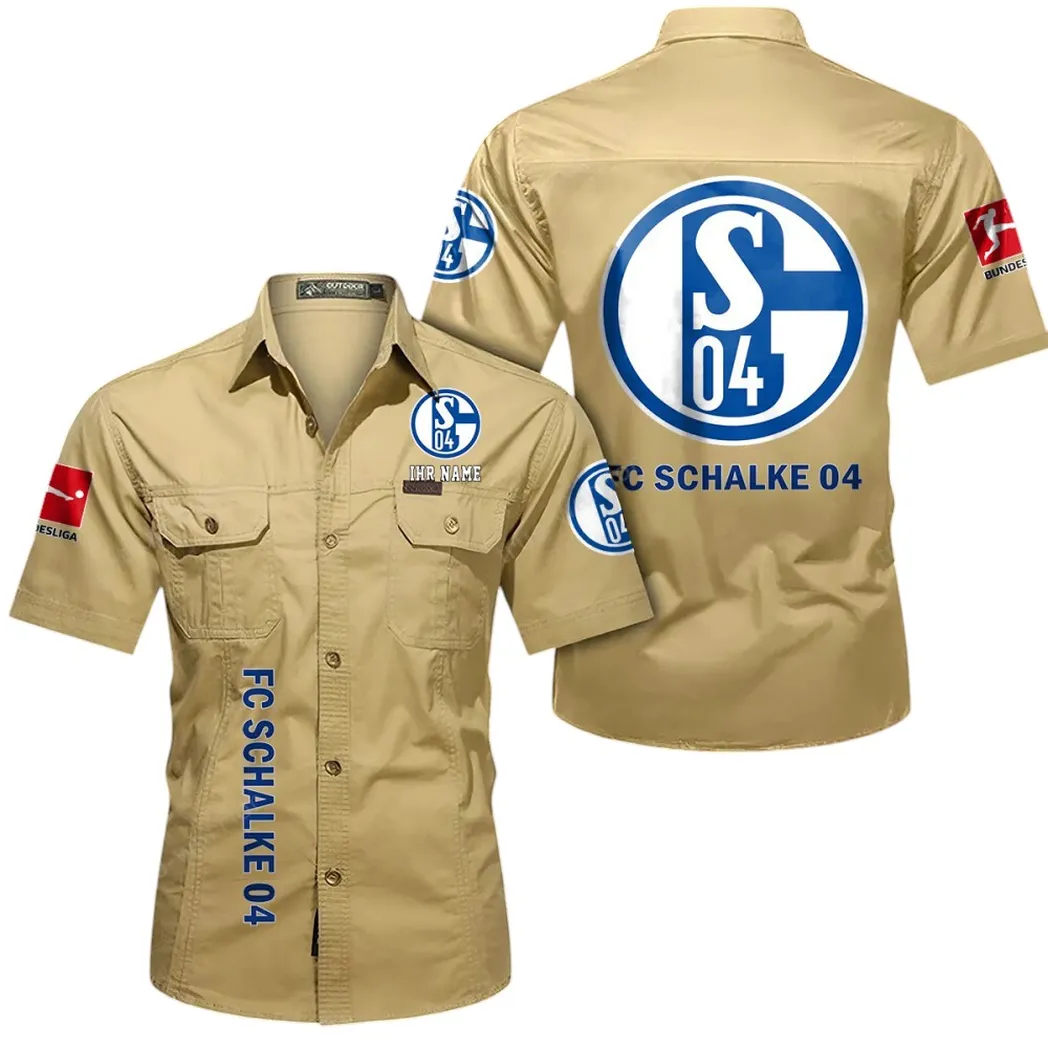 Schalke 04 Hemd mit kurzen Ärmeln, All-Over-Print Kurzarmhemd BDE11052625240 - Khaki