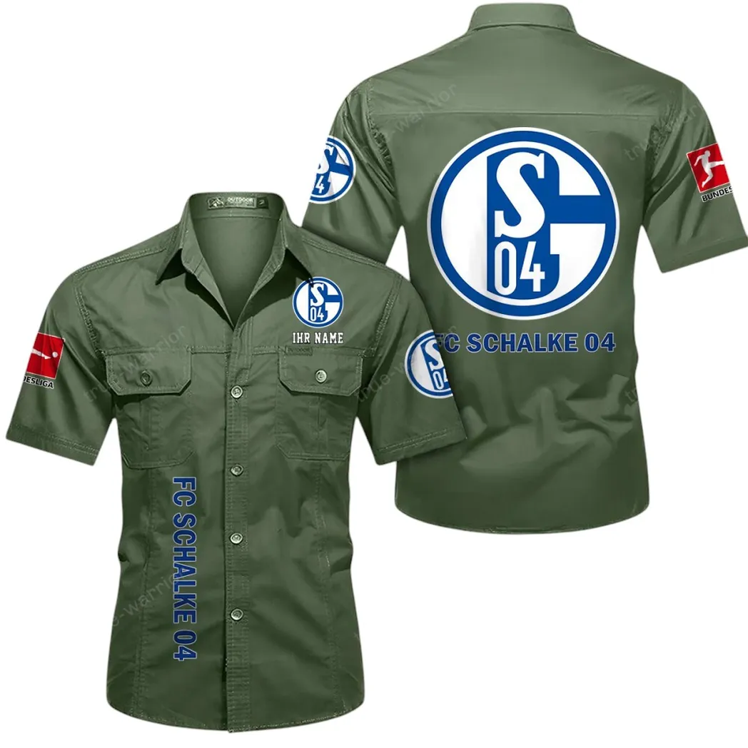 Schalke 04 Hemd mit kurzen Ärmeln, All-Over-Print Kurzarmhemd BDE11052625240 - Olivgrün