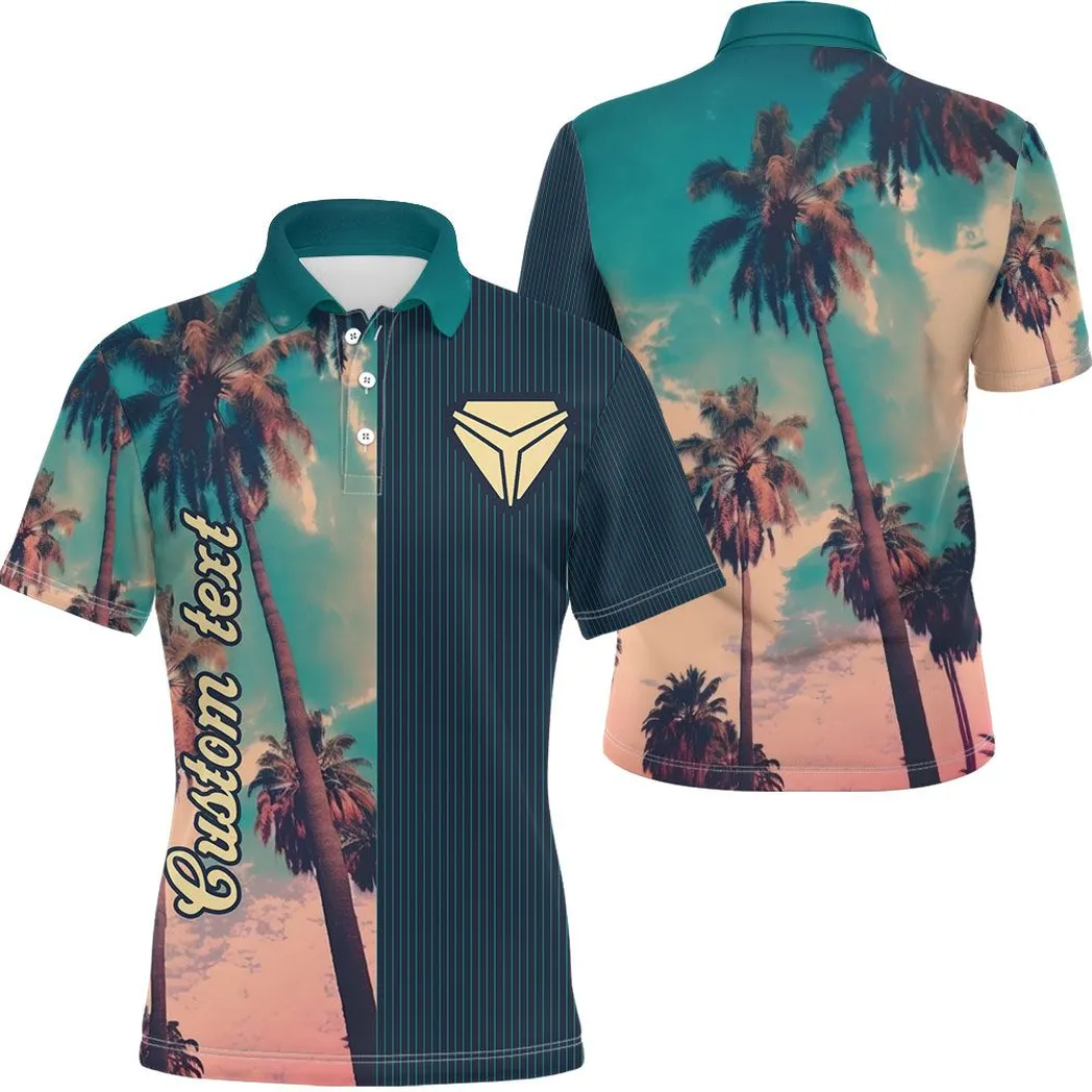 Slingshort Vintage Poloshirt mit Palmen, Personalisiert Poloshirt mit Allover-Autodruck CAR431041625414