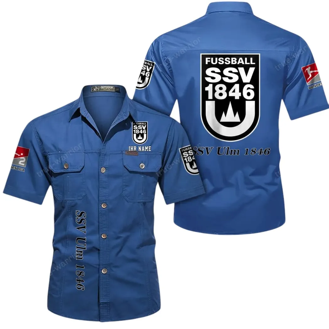 SSV Ulm 1846 Hemd mit kurzen Ärmeln, All-Over-Print Kurzarmhemd BDE11052625251 - Cowboyblau