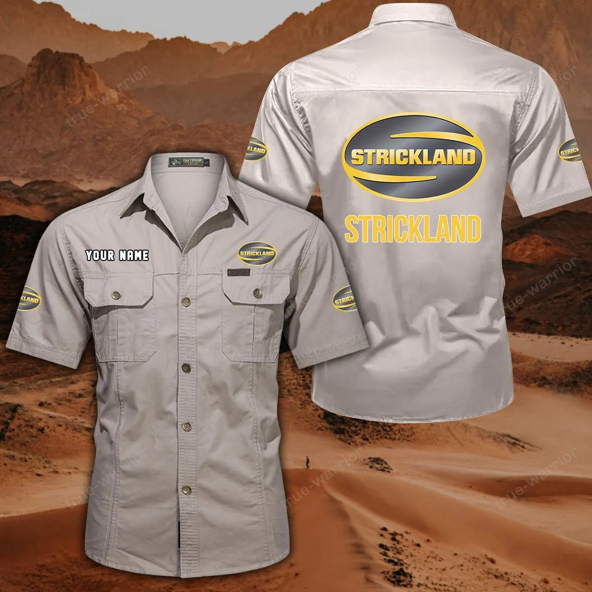 Strickland Hemd mit kurzen Ärmeln, All-Over-Print Kurzarmhemd CAR444052625939 - Beige
