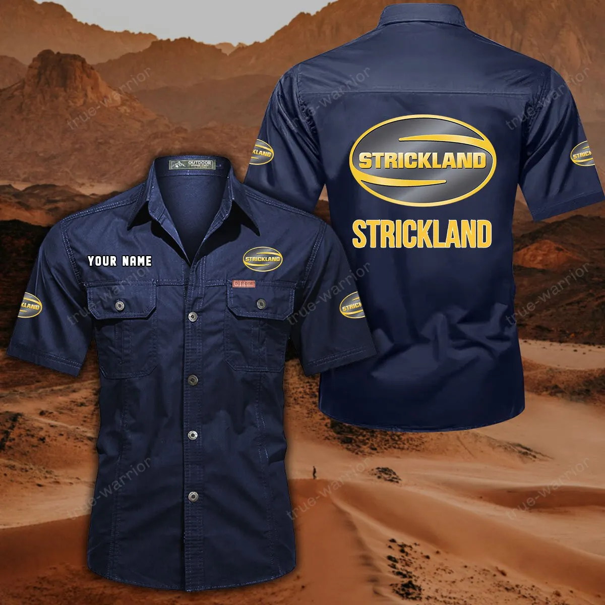 Strickland Hemd mit kurzen Ärmeln, All-Over-Print Kurzarmhemd CAR444052625939 - Dunkelblau