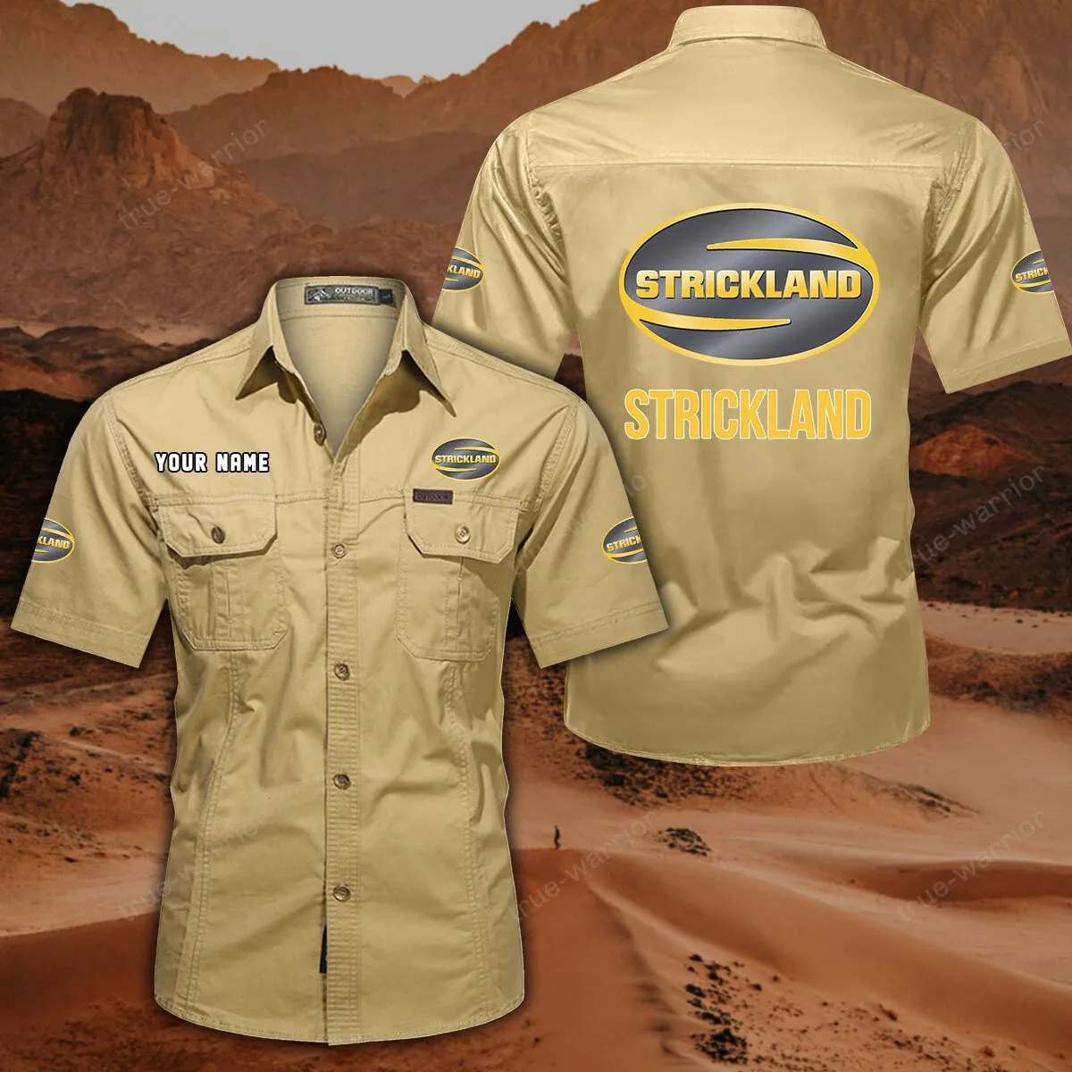 Strickland Hemd mit kurzen Ärmeln, All-Over-Print Kurzarmhemd CAR444052625939 - Khaki