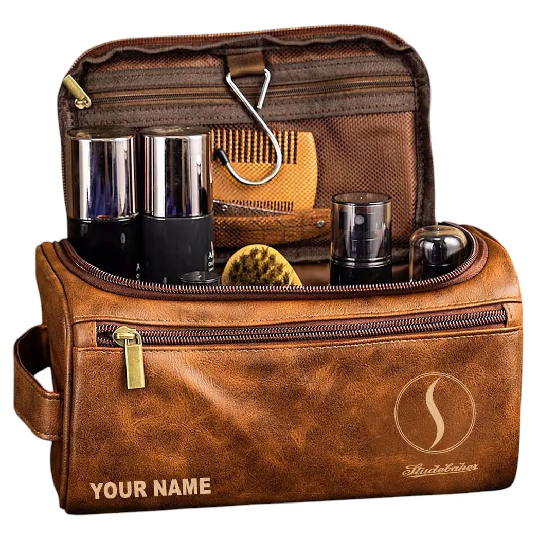 Studebaker Ledertasche, Personalisierte Kulturtasche - Gelbbraun CAR44005072559