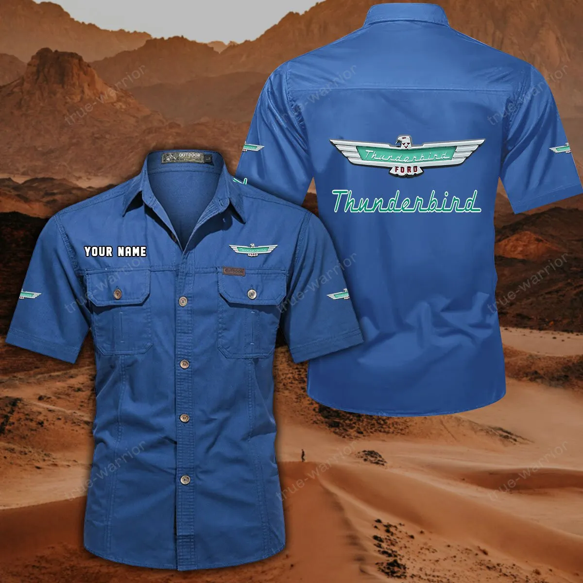 Thunderbird Hemd mit kurzen Ärmeln, All-Over-Print Kurzarmhemd CAR444052625954 - Cowboyblau