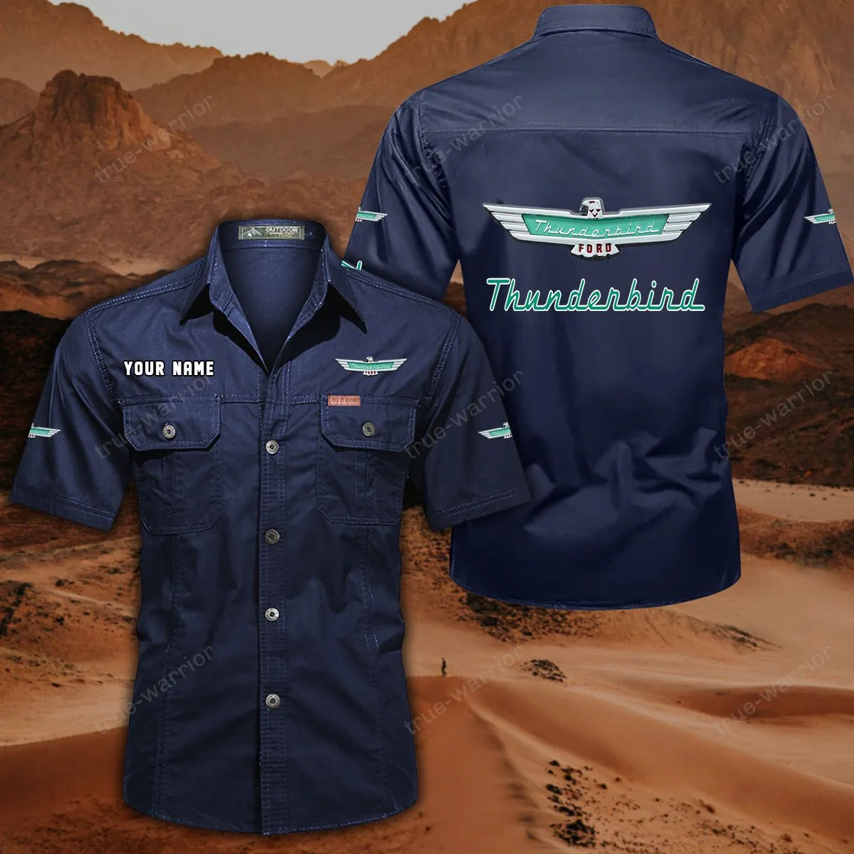 Thunderbird Hemd mit kurzen Ärmeln, All-Over-Print Kurzarmhemd CAR444052625954 - Dunkelblau