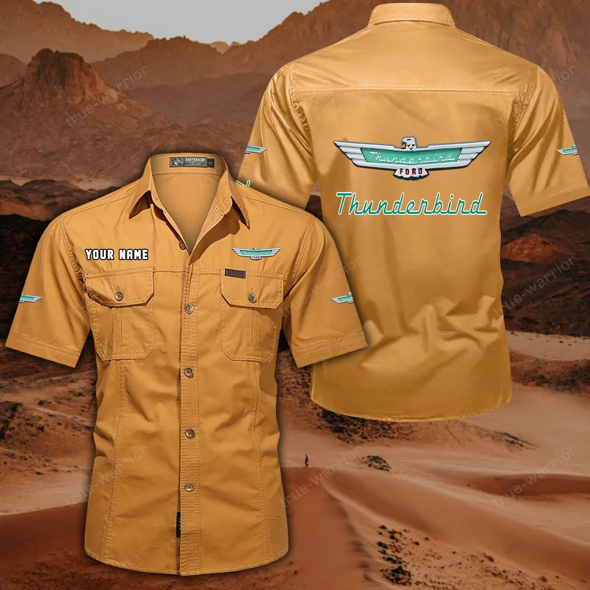 Thunderbird Hemd mit kurzen Ärmeln, All-Over-Print Kurzarmhemd CAR444052625954 - Gelb-Orange