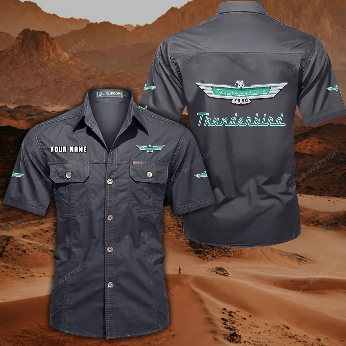 Thunderbird Hemd mit kurzen Ärmeln, All-Over-Print Kurzarmhemd CAR444052625954 - Grau