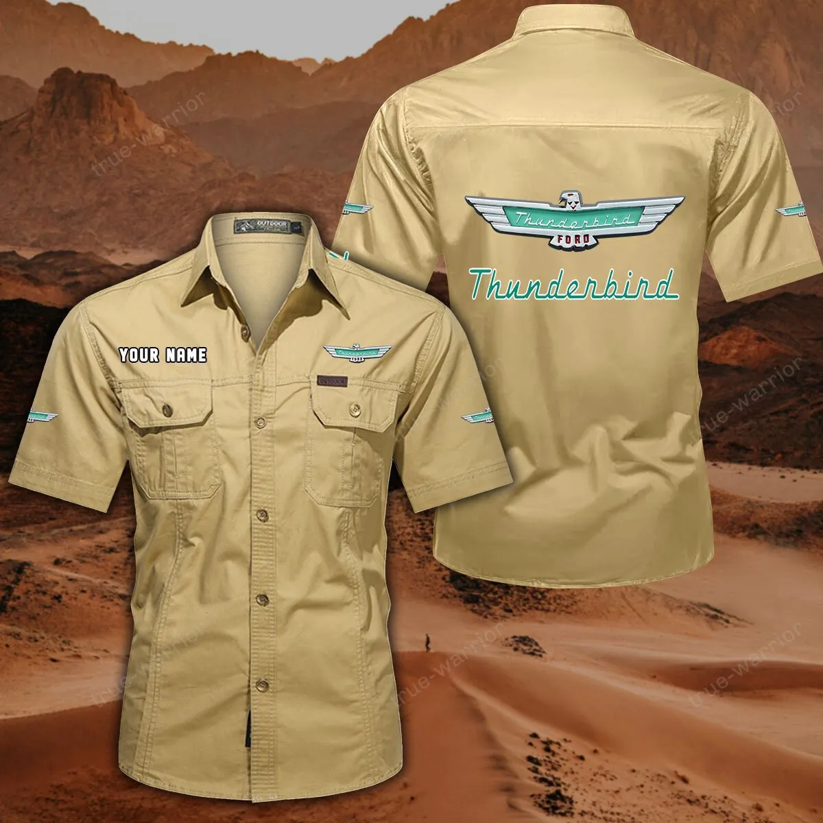 Thunderbird Hemd mit kurzen Ärmeln, All-Over-Print Kurzarmhemd CAR444052625954 - Khaki