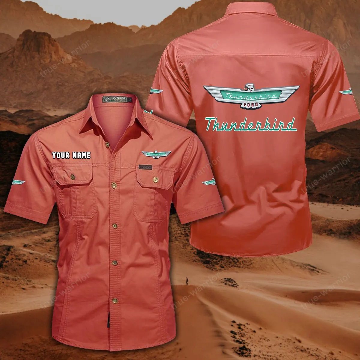 Thunderbird Hemd mit kurzen Ärmeln, All-Over-Print Kurzarmhemd CAR444052625954 - Rot