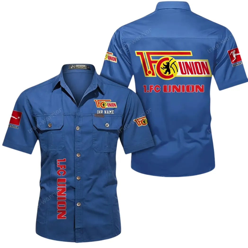 Union Berlin Hemd mit kurzen Ärmeln, All-Over-Print Kurzarmhemd BDE11052625266 - Cowboyblau