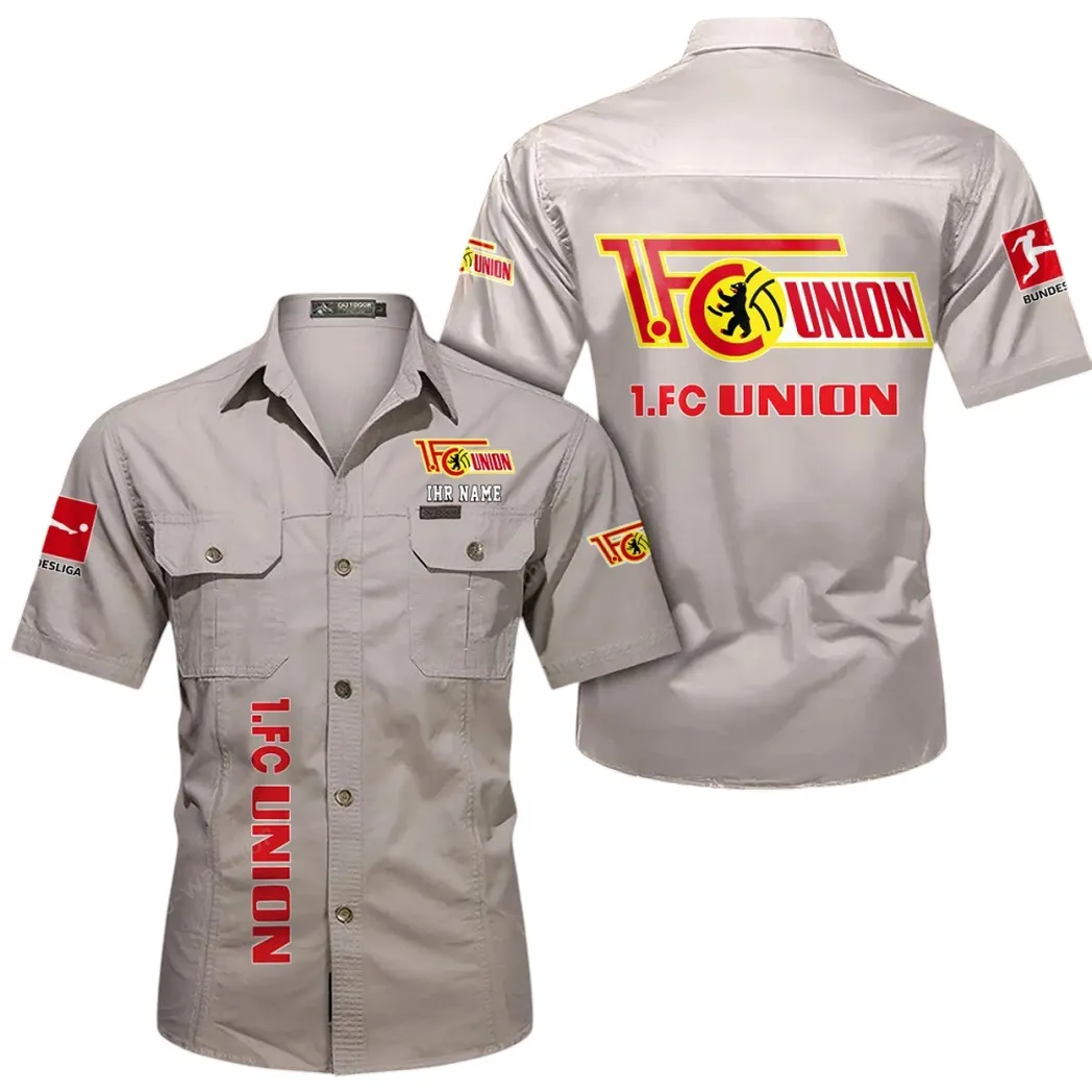 Union Berlin Hemd mit kurzen Ärmeln, All-Over-Print Kurzarmhemd BDE11052625266 - Beige