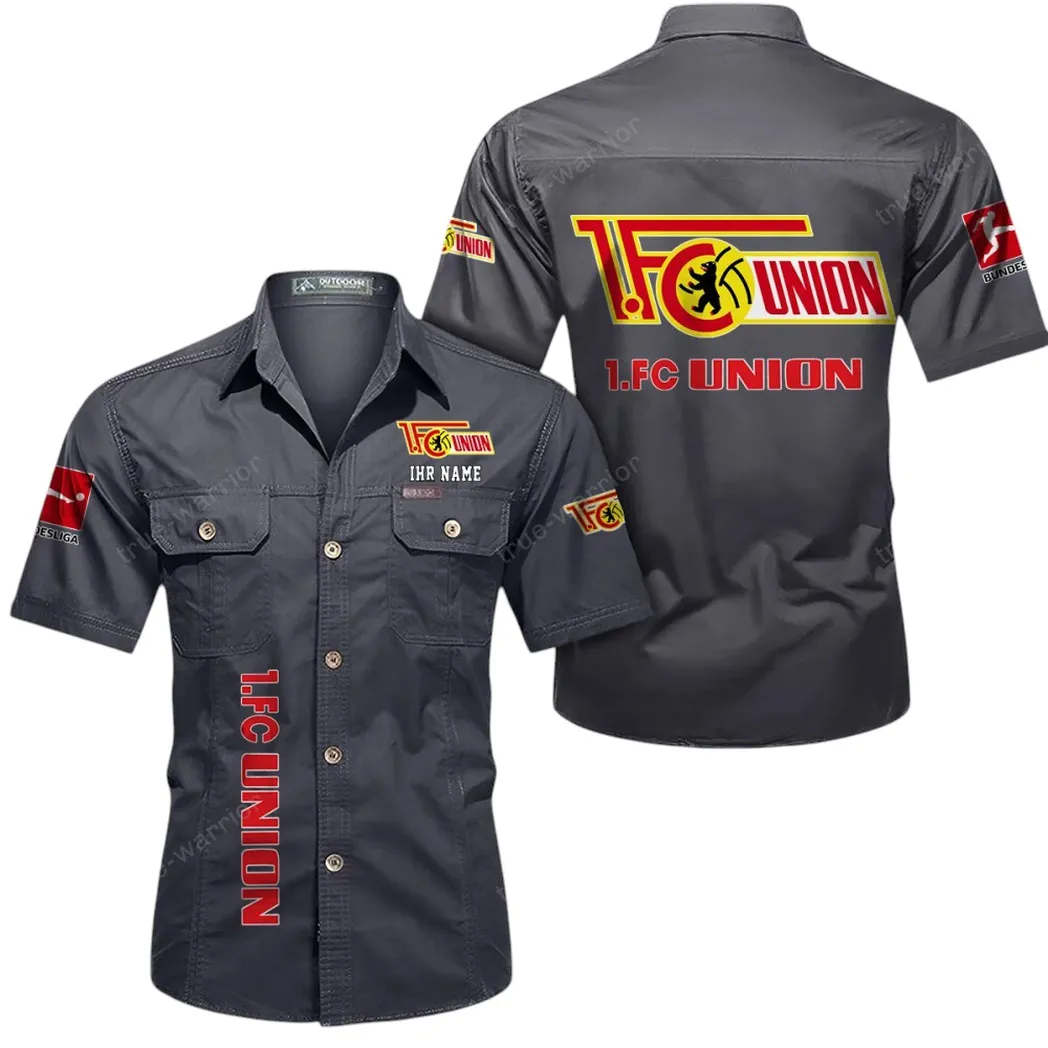 Union Berlin Hemd mit kurzen Ärmeln, All-Over-Print Kurzarmhemd BDE11052625266 - Grau