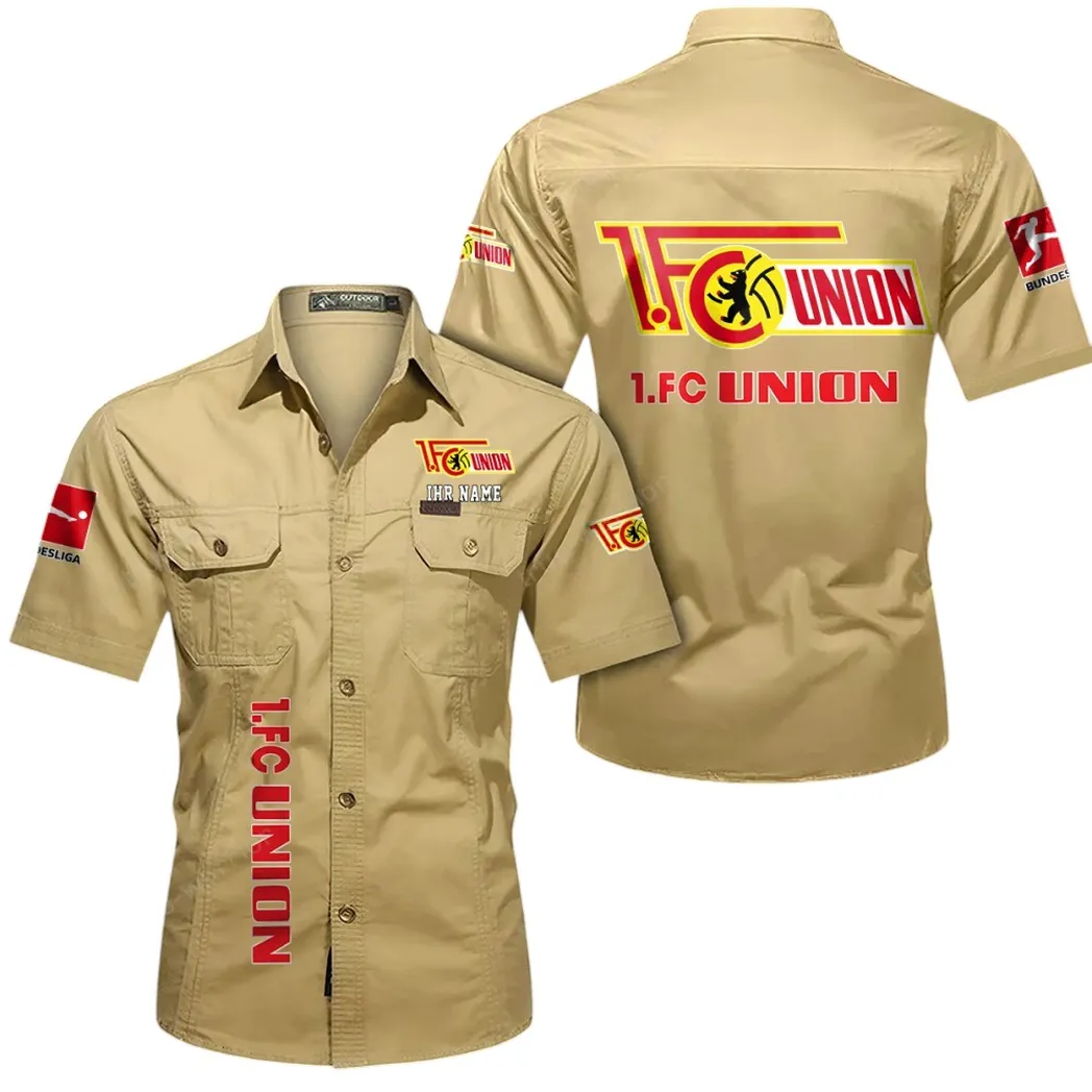 Union Berlin Hemd mit kurzen Ärmeln, All-Over-Print Kurzarmhemd BDE11052625266 - Khaki