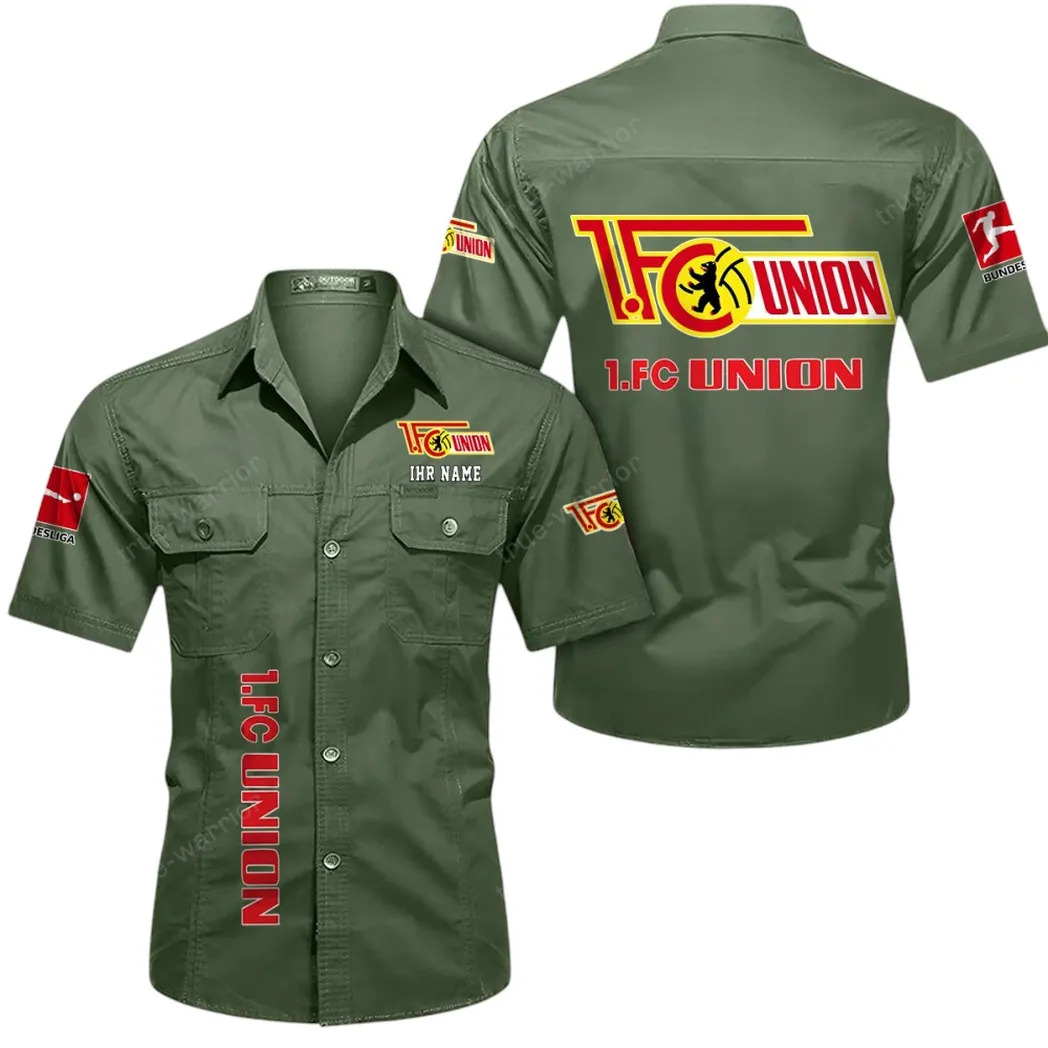 Union Berlin Hemd mit kurzen Ärmeln, All-Over-Print Kurzarmhemd BDE11052625266 - Olivgrün