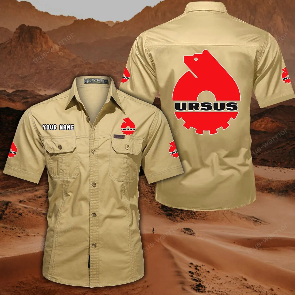 Ursus Hemd mit kurzen Ärmeln, All-Over-Print Kurzarmhemd CAR444052625928 - Khaki