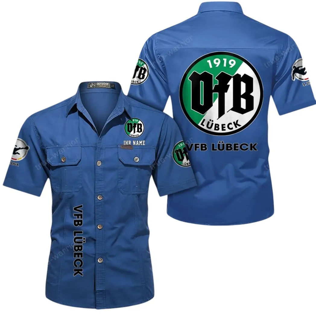 VfB Lübeck Hemd mit kurzen Ärmeln, All-Over-Print Kurzarmhemd BDE11052625262 - Cowboyblau