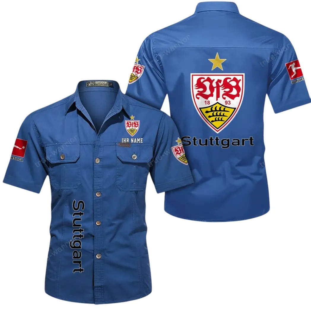 VfB Stuttgart Hemd mit kurzen Ärmeln, All-Over-Print Kurzarmhemd BDE11052625256 - Cowboyblau