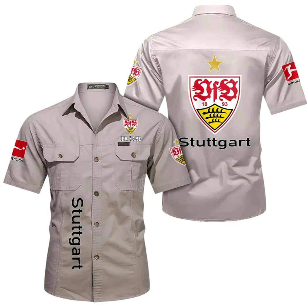VfB Stuttgart Hemd mit kurzen Ärmeln, All-Over-Print Kurzarmhemd BDE11052625256 - Beige