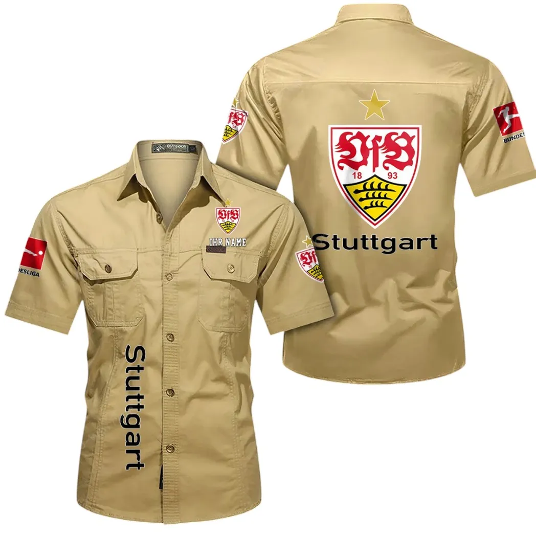 VfB Stuttgart Hemd mit kurzen Ärmeln, All-Over-Print Kurzarmhemd BDE11052625256 - Khaki