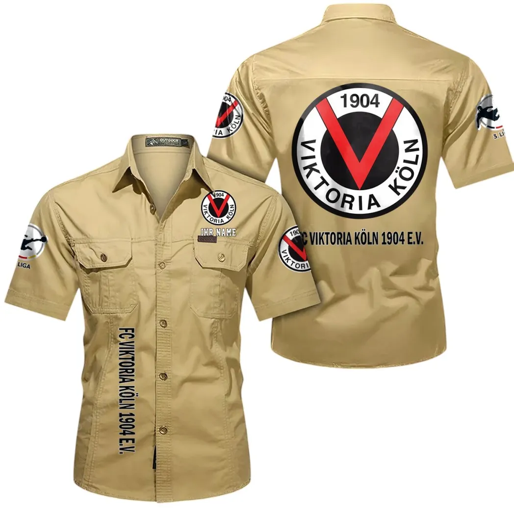 Viktoria Köln Hemd mit kurzen Ärmeln, All-Over-Print Kurzarmhemd BDE11052625268 - Khaki