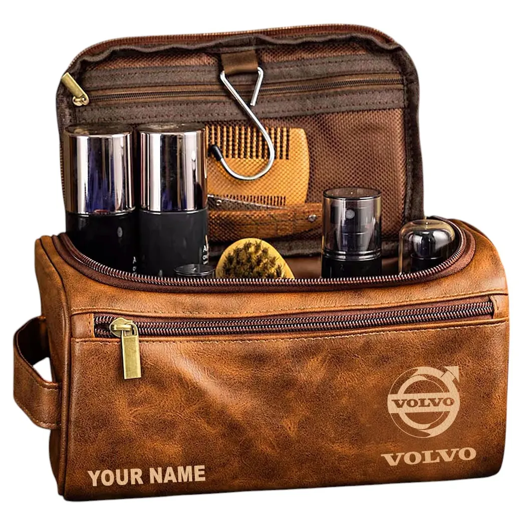 Volvo Ledertasche, Personalisierte Kulturtasche - Gelbbraun CAR44005072561