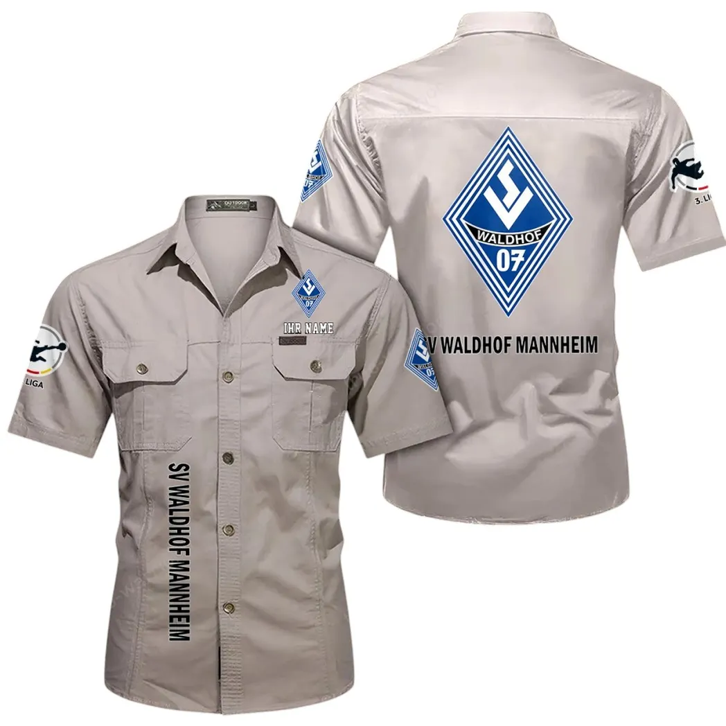 Waldhof Mannheim Hemd mit kurzen Ärmeln, All-Over-Print Kurzarmhemd BDE11052625255 - Beige
