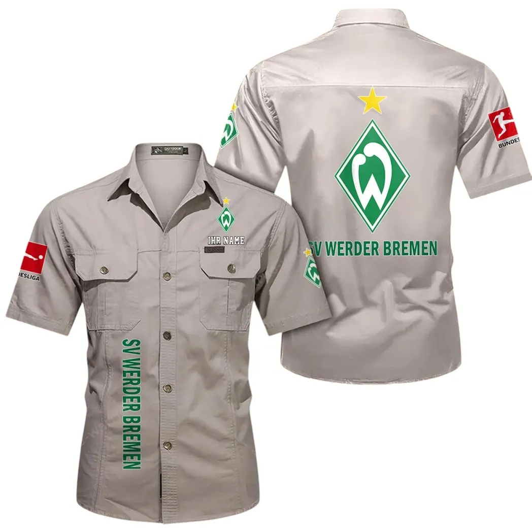 Werder Bremen Hemd mit kurzen Ärmeln, All-Over-Print Kurzarmhemd BDE11052625247 - Beige