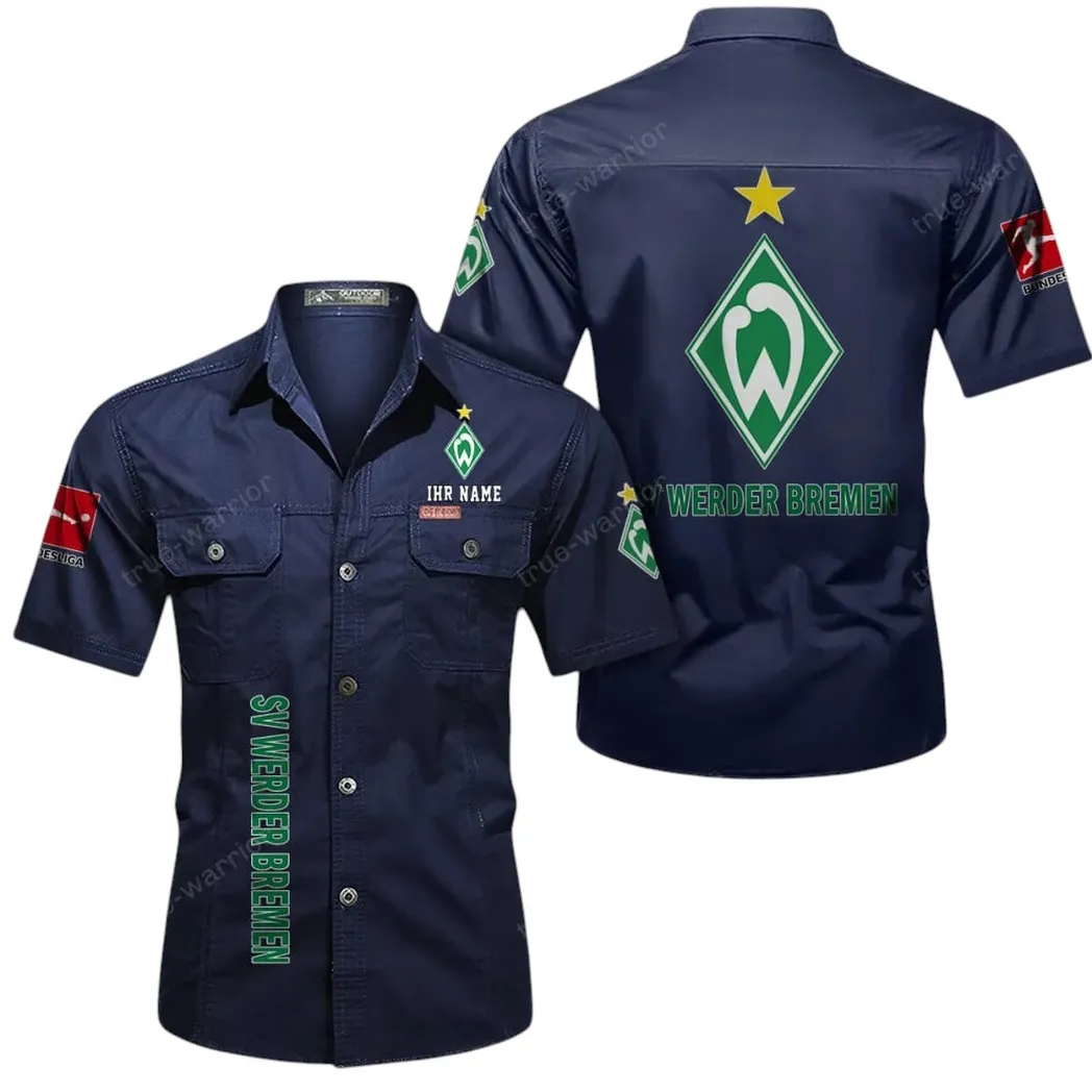 Werder Bremen Hemd mit kurzen Ärmeln, All-Over-Print Kurzarmhemd BDE11052625247 - Dunkelblau