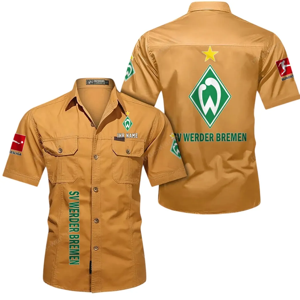 Werder Bremen Hemd mit kurzen Ärmeln, All-Over-Print Kurzarmhemd BDE11052625247 - Gelb-Orange