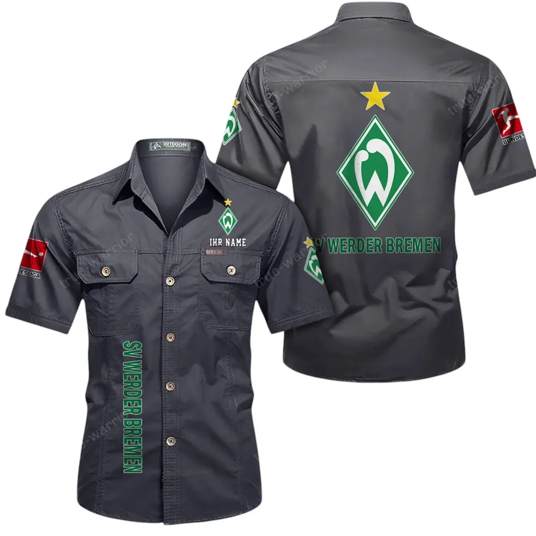 Werder Bremen Hemd mit kurzen Ärmeln, All-Over-Print Kurzarmhemd BDE11052625247 - Grau