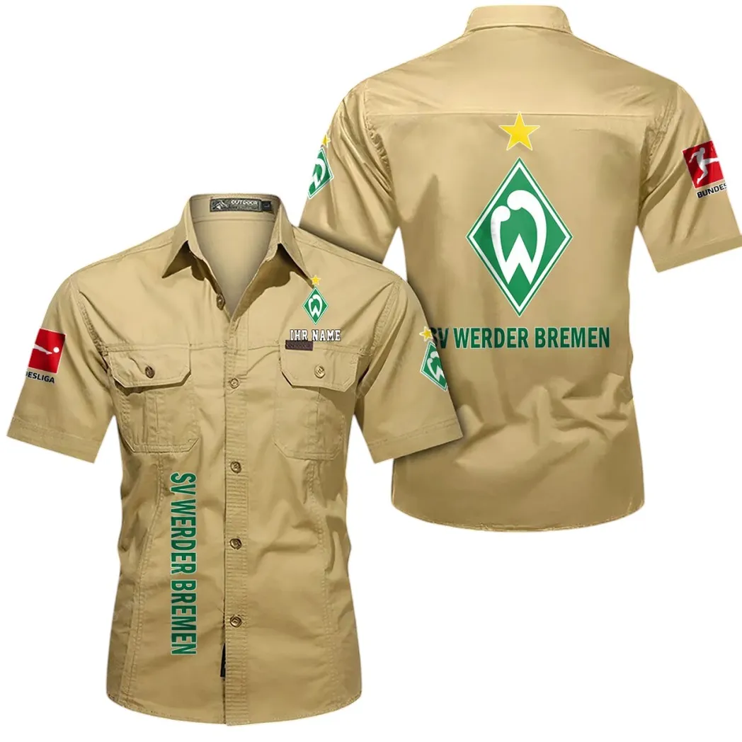 Werder Bremen Hemd mit kurzen Ärmeln, All-Over-Print Kurzarmhemd BDE11052625247 - Khaki